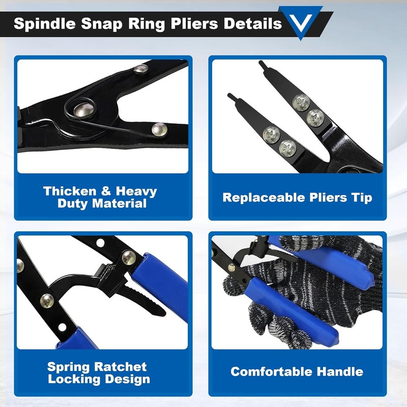 Popbee Spindle Snap Ring Pliers, External 38700 Plier Large Automotive Tool for Ford Super Duty Pickups 2007 and Newer Anti-slip Circlip Snap-ring Installation Removal Kit with Ratcheting Lock Mechanism - Image 3